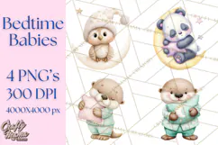 Baby Bedtime Animal Clipart PNG for Nursery Product Image 1