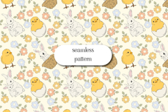 Easter Bunny and Chick Seamless Pattern, Spring Floral Product Image 1