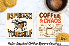 Retro-Inspired Style Coffee Square Coasters. Sublimation PNG Product Image 1