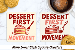 Retro Diner Style square coasters. Sublimation PNG. Product Image 1