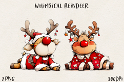 Cute Whimsical Christmas Reindeer Clipart Holiday PNG Product Image 5