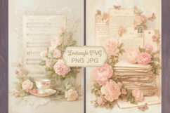 Floral scrapbook backgrounds. Shabby chic junk journal kit. Product Image 1