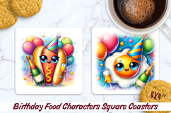 Birthday Food Square Coaster PNG 4x4, Sublimation Design. Product Image 1