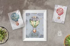 Hot air balloons watercolor with animals, baby art Product Image 8