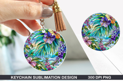 Flower Keychain Sublimation - Summer Keychain PNG Design Product Image 1