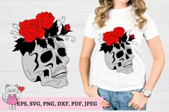 Skull and Flowers svg file, Flower Skull svg, witchy svg fil Product Image 1