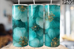 Teal Alcohol Ink Flower Tumbler Wrap -High Quality 300 Dpi Product Image 1