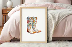 Watercolor Cowgirl Cowboy Boots Print Product Image 7