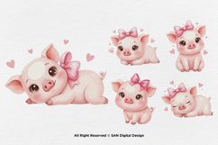 15 Bundle Watercolor Girl Pig Pink Baby Hog Farm Sticker Product Image 7