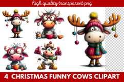 Funny Christmas Cows Clipart | Cute Holiday Farm Animal Product Image 1