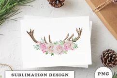 Watercolor Floral deer antlers sublimation design Product Image 7