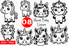 Cute Kawaii Baby Unicorn SVG PNG Product Image 1