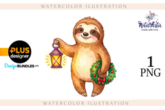Christmas Sloth: Cozy Holiday Vibes in Watercolor Product Image 1