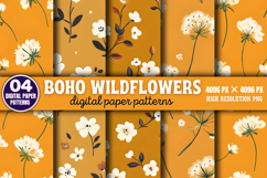 Boho Wildflowers Digital Paper Background PNG Product Image 1
