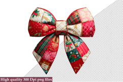 Christmas Patchwork Bow Clipart PNG Product Image 1