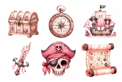 Couple Pirate in Valentine Watercolor Clipart Product Image 7