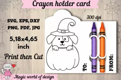 Halloween dog in pumpkin Coloring Card, Crayon holder svg Product Image 1