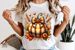 Plaid Pumpkin PNG, Vintage Autumn Floral Bow Sublimation Product Image 6