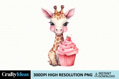 Giraffe Loves Cupcake Valentine Clipart Product Image 1