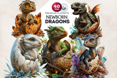 Cute Baby Dragons Clipart set, dragon egg, Fantasy PNG Product Image 1