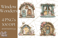 Cozy Christmas Village Window Clipart PNG for Crafts Product Image 1