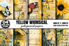 Yellow Whimsical Junk Journal Paper Bundle PNG Product Image 8