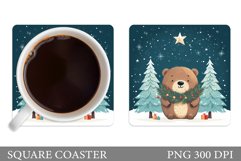 Christmas Bear Coaster. Cute Winter Bear Coaster Product Image 1
