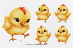 15 Bundle Watercolor Cute Chicks Yellow Chicken Easter Farm Product Image 7