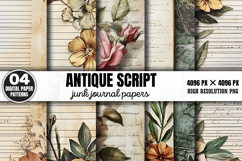 Antique Script Junk Journal Papers PNG Product Image 1