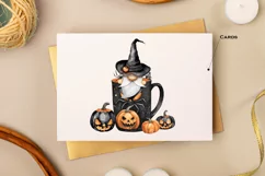 Watercolor Halloween gnome in tea mug, Gnome PNG Product Image 6