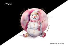 Pink Snowman Clipart, Gold and Pink Chistmas Clipart Product Image 1