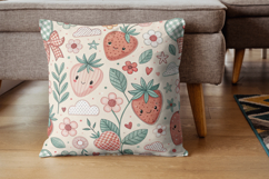 Kawaii Strawberry Gingham Digital Paper, Seamless Cute Fruit Product Image 7