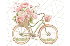 Bicycle with Flowers PNG, Pastel Spring Floral Bike Clipart Product Image 3