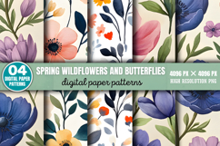 Spring Wildflowers and Butterflies Floral Pattern PNG Product Image 1