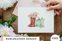 Watercolor Autumn red boots and pumpkin sublimation PNG Product Image 7