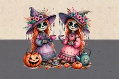 Watercolor Halloween Spooky Tea Party. PNG sublimation Product Image 2
