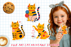 Cute &amp; Funny Folk Art Cat Printable Stickers, PNG Product Image 1