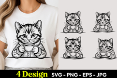 Cute Reading Kitten SVG PNG Product Image 1