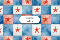 Patriotic Star Checkerboard Seamless Watercolor Pattern Product Image 1
