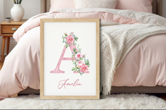 Watercolor pink floral alphabet Product Image 6