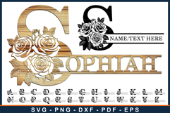 Rose Flowers Monogram Split Letters SVG Laser Cut Files Product Image 1