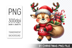 Watercolor Cute Christmas Reindeer Clipart PNG Bundle Product Image 6