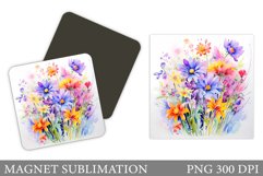 Wildflowers Magnet Sublimation. Flowers Square Magnet Product Image 1