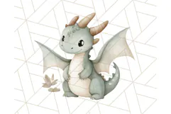 Watercolor Baby Dragon Clipart, Cute Nursery Fantasy PNG Product Image 5