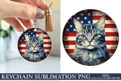 Patriotic Cat Keychain Sublimation- 4th of July Sublimation Product Image 1