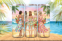 Summer Girls fruits in beach Tumbler Wrap PNG Sublimation Product Image 1