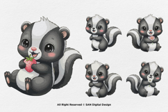 15 Bundle Watercolor Cute Skunk Stripe Forest Tail Kids Product Image 7
