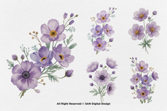 15 Bundle Watercolor Anemones Flower Wall Art Botanical Product Image 7