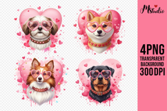 Valentine Dogs PNG Cute Puppies with Heart Glasses Product Image 1