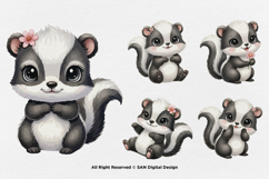 15 Bundle Watercolor Skunk Girl Cute Stripe Forest Animal Product Image 7